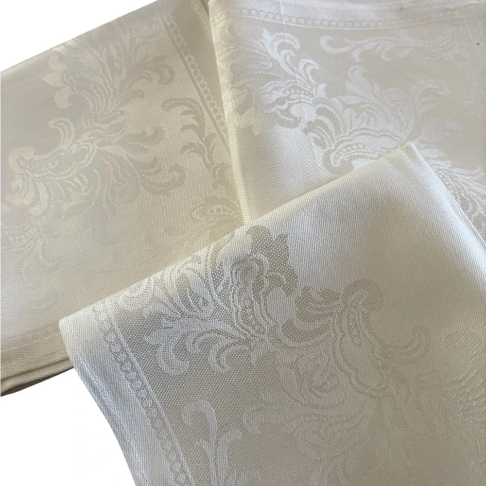 Nichibo In Japan Set 8 Mid Century Off White Brocade Fancy Cloth Square Napkins